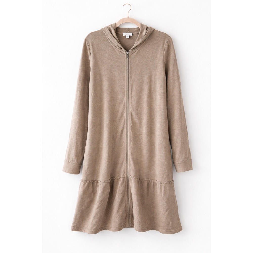 Pure Jill‎ Zip Front Cardigan Dress Women's M Taupe 100% Cotton